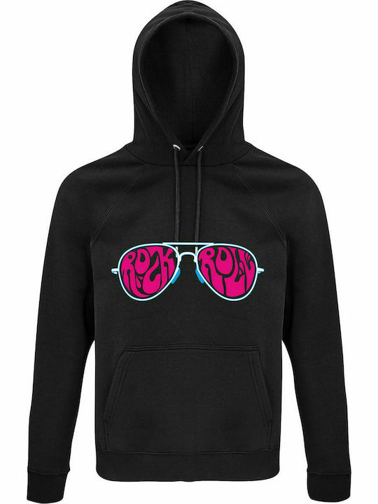 Hoodie Unisex, Organic " Rock and Roll Glasses, Ray ban ", Black