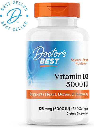 Doctor's Best Vitamin D3 Vitamin for Immune System Boost & Bone Health 5000iu 360 softgels