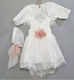 Carousel White Baptism Clothing Set with Hair Accessories , Cardigan & Dress made of Lace 3pcs