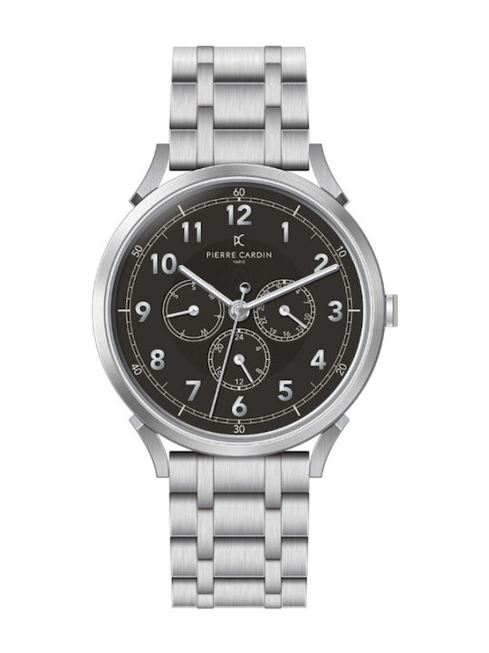 Pierre Cardin Herrenuhr 42mm Chronograph Batterie mit Silber Metallarmband