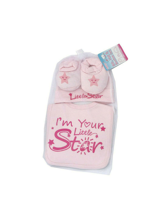 Soft Touch Baby set 3 pcs. cap, bib and shoes (HBB256) pink