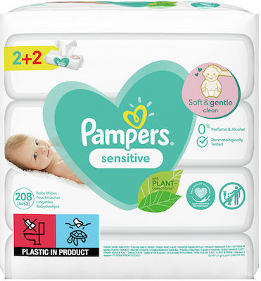 Pampers Sensitive Baby Wipes without Alcohol & Fragrance 4x52pcs