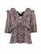 Women's Blouse with 3/4 Sleeve & V Neckline Floral Burgundy