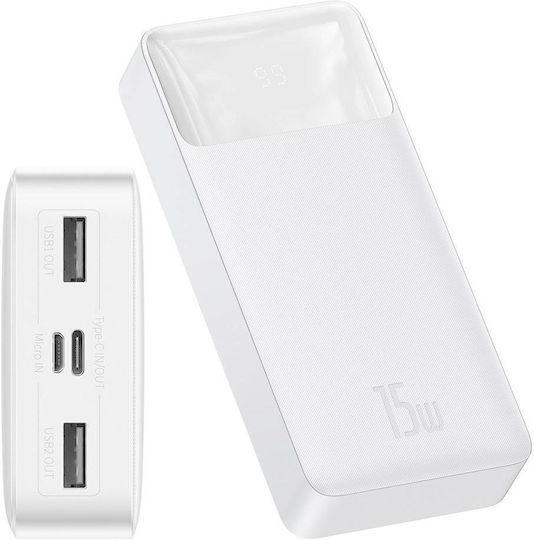 Baseus Bipow Power Bank 20000mAh 15W mit 2 USB-A Anschlüssen und USB-C Anschluss Weiß