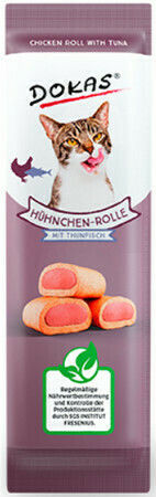 Dokas Katzenleckerlis mit Huhn für Erwachsene Katzen Chicken Roll mit Thunfisch 10gr