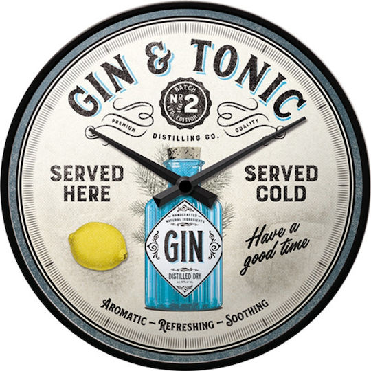 Nostalgic Art 'Open Bar Gin & Tonic Served Here' Wall Clock Metallic White Ø31cm