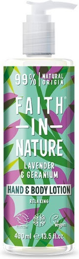 Faith in Nature Lavender & Geranium Feuchtigkeitsspendende Lotion Körperpflege mit Duft Lavendel 400ml