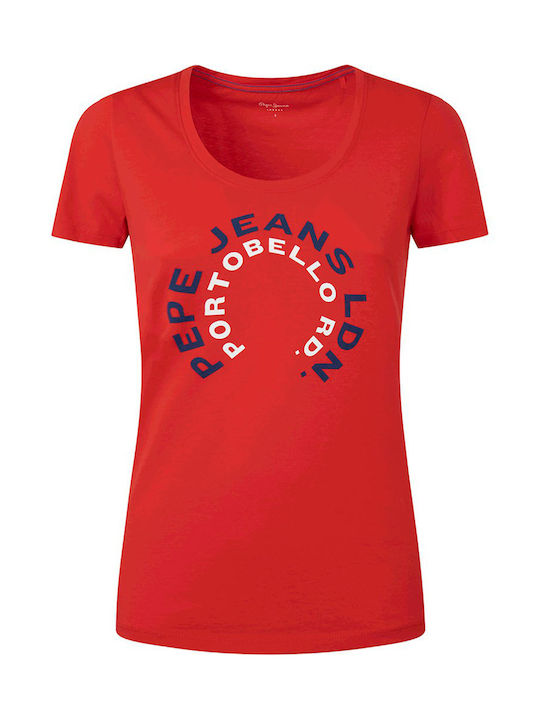 Pepe Jeans Cammie Women's T-shirt with V Neckline Red