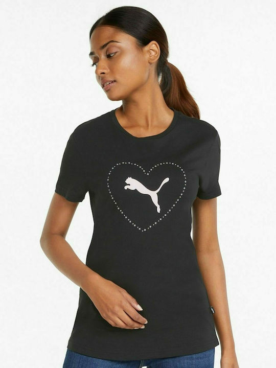 Puma Valentine’s Day Γυναικείο Αθλητικό T-shirt Μαύρο