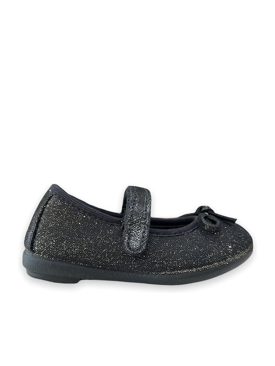 Kids Ballerinas with Hoop & Loop Closure Black