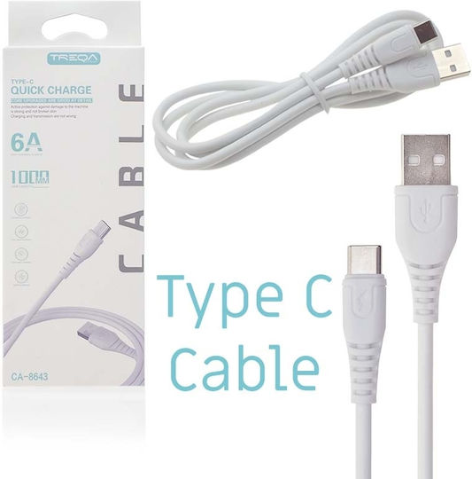 Treqa USB 2.0 Cable USB-C Male - USB-A White 1m CA-8643
