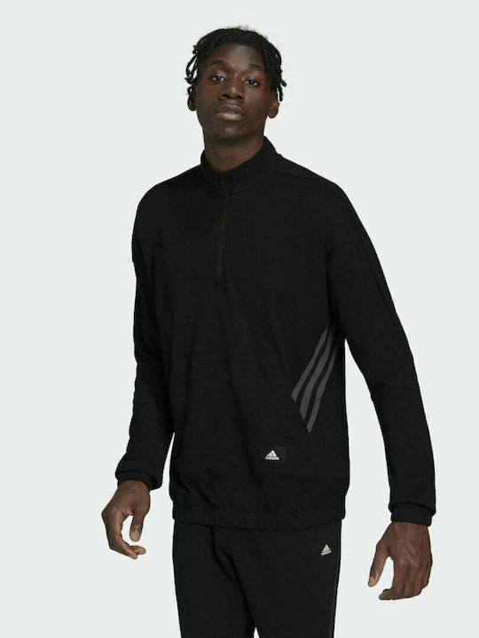 Adidas Sportswear Ανδρική Μπλούζα με Φερμουάρ Μακρυμάνικη Μαύρη
