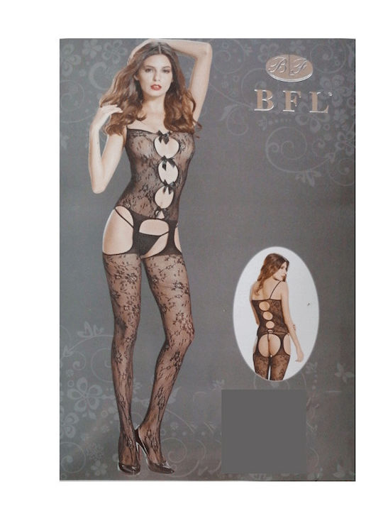 La Lolita Amsterdam Sexy One piece tights with open chest and bows Black