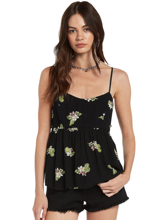 Volcom Women's Summer Blouse with Straps Floral Black
