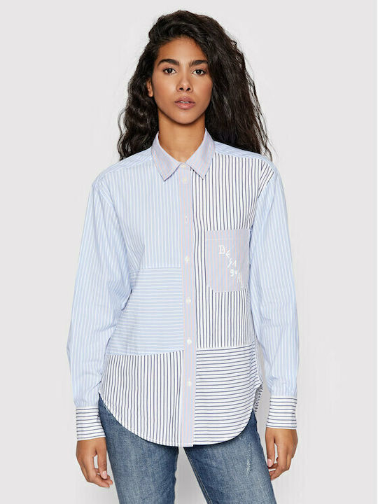 Women's Striped Long Sleeve Shirt Light Blue