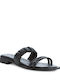 Leather Women's Flat Sandals in Black Color