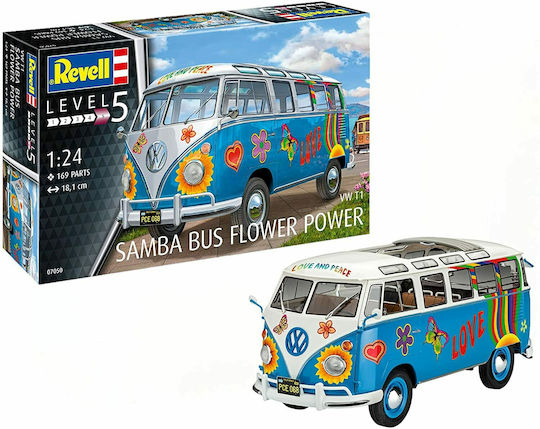 Revell Volkswagen T1 Samba Bus "Flower Power" Modeling Figure Car 169 Pieces in Scale 1:24 18.1cm.