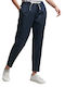 Superdry Women's Fabric Trousers with Elastic in Tapered Line Navy Blue