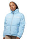 Retro Reversible Women's Short Puffer Jacket Double Sided for Winter Light Blue