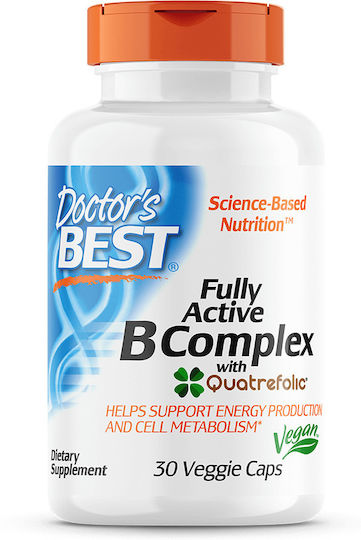 Doctor's Best Fully Active B Complex with Quatrefolic Βιταμίνη για Ενέργεια, Ενίσχυση του Ανοσοποιητικού & το Νευρικό Σύστημα 60 φυτικές κάψουλες