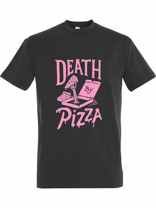 T-shirt Unisex " Death by Pizza, Pizza Lover ", Dark Grey