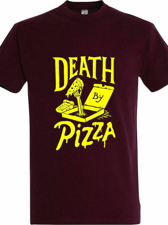 T-shirt Unisex " Death by Pizza, Pizza Lover ", Burgundy