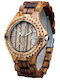 Bewell Jupiter Zebra Ανδρικό Ρολόι 47mm Μπαταρίας με Καφέ Ξύλινο Μπρασελέ