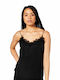 Studios Eyelash Women's Satin Lingerie Top with Lace Black