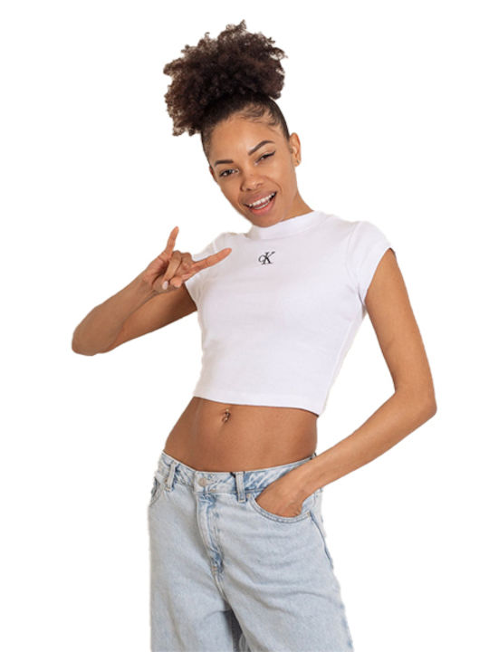 Calvin Klein Women's Athletic Cotton Blouse Short Sleeve White