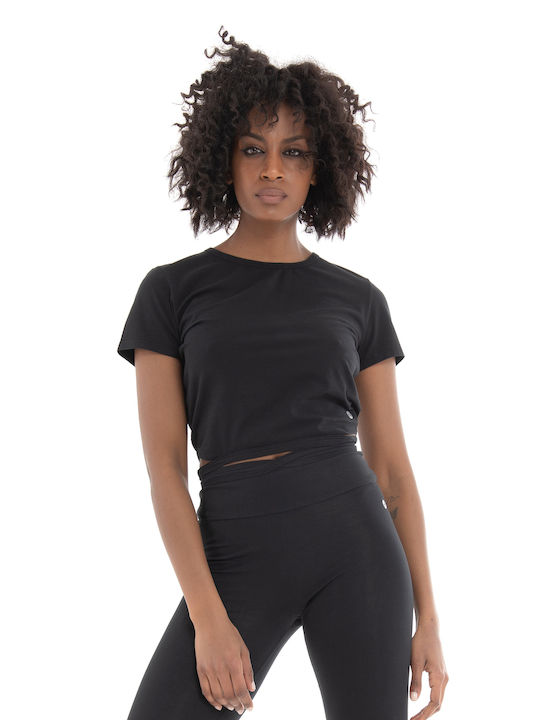Deha Women's Athletic Crop Top Short Sleeve Black