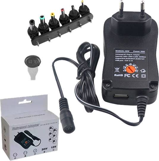 Minwa Universal Τροφοδοτικό Ρυθμιζόμενης Τάσης 3 έως 12V με Ισχύ 30W με 6 βύσματα (05.05.0025)
