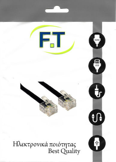 FT Electronics Flat Τηλεφωνικό Καλώδιο RJ11 6P4C 7.5m Μαύρο (FTT16-309)