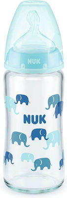 Nuk Glasflasche First Choice Plus Temperature Control Gegen Koliken mit Silikonsauger für 0-6 Monate Ciell Elefanten 240ml 1Stück 10.745.124