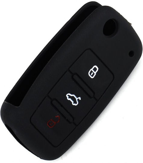 Silicone Car Key Cover Case with 3 Buttons for Seat / Skoda / VW Black