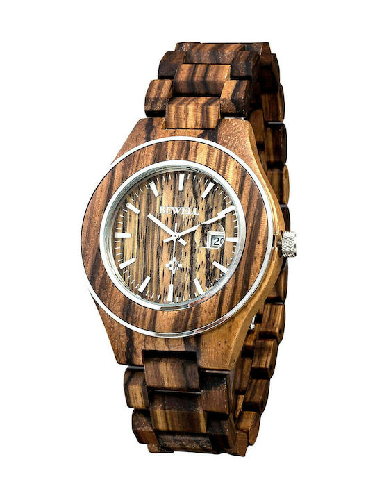 Bewell Oceanus Zebra Men's Watch 48mm Battery with Brown Wooden Bracelet