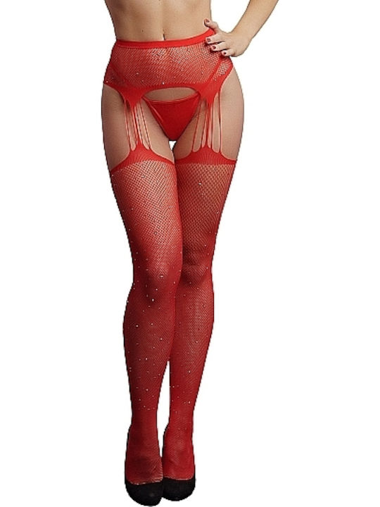 Shots Suspender Rhinestone Pantyhose Sexy Καλσόν Κόκκινο