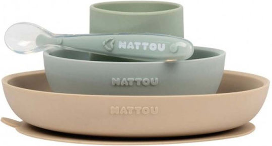 Nattou Feeding Set made of Silicone with Non-Slip Base Multicolour 4pcs