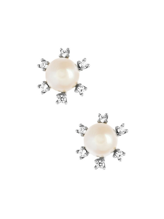 White gold earring 14K Pearl Flower