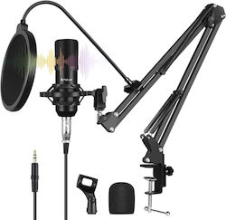 Puluz Condenser (Large Diaphragm) Microphone with XLR to USB Cable PU612B Shock Mounted/Clip On Mounting for Studio