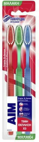 AIM Triple D-fense Comfort Plus Οδοντόβουρτσα Soft Κόκκινο - Πράσινο - Μπλε 3τμχ