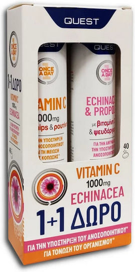 Quest Vitamin C & Echinacea & Propolis Βιταμίνη & Echinacea & Propolis 20 αναβράζοντα δισκία για Ενίσχυση του Ανοσοποιητικού, τo Δέρμα & Αντιοξειδωτική δράση 1000mg Multiflavoured