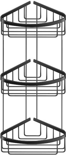 Sanco Extra Comfort Colțar Montat pe perete Raft Baie Metal cu 3 Rafturi 27x21x51cm Neagră