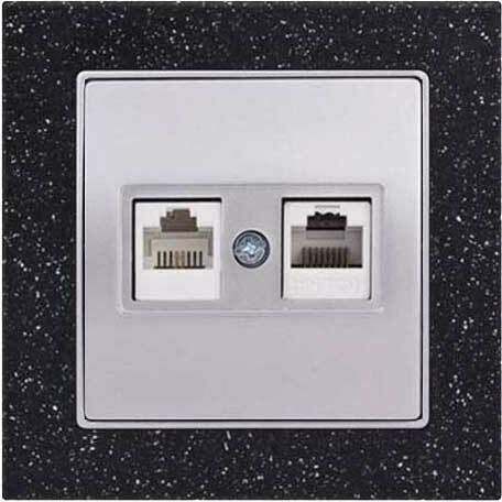 Mutlusan Elitra Plus Corian 11987 Двойна Мрежова контактна гнездо RJ45 с рамка в цвят Черен