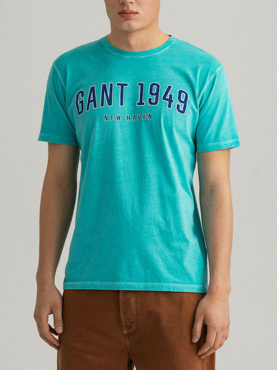 Gant Ανδρικό T-shirt Τιρκουάζ με Λογότυπο