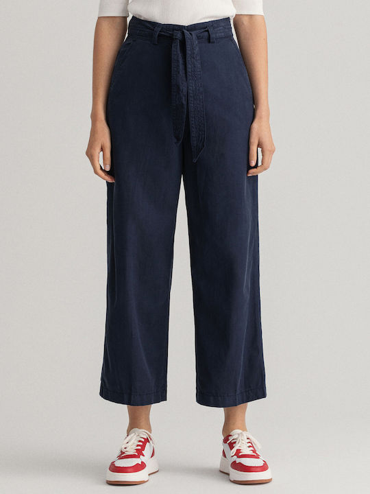 Gant Women's High Waist Fabric Trousers in Relaxed Fit Navy Blue