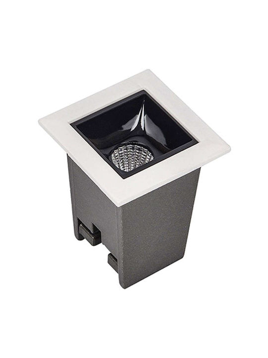 Zambelis Lights Square Metallic Recessed Spot with Integrated LED and Warm White Light White 4.5x4.5cm.