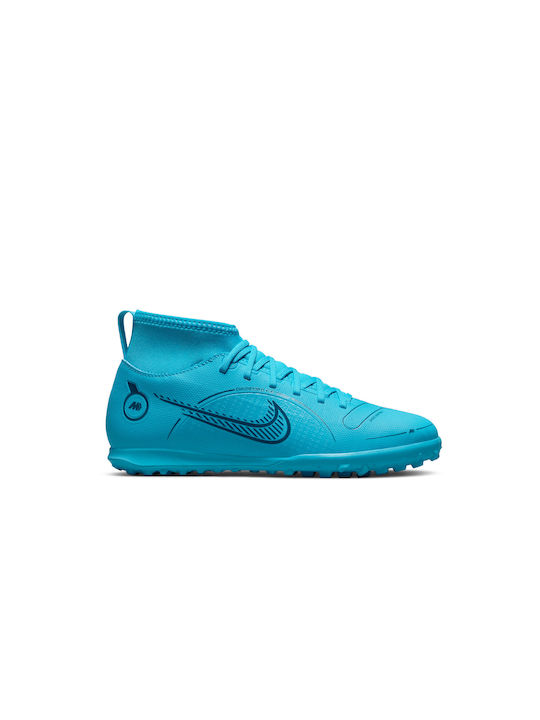 Nike Παιδικά Ποδοσφαιρικά Παπούτσια Ψηλά Mercurial Superfly 8 με Σχάρα και Καλτσάκι Τιρκουάζ