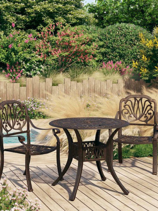 Bistro Outdoor Dining Room Set 3 Pieces Bronze with Umbrella Holder