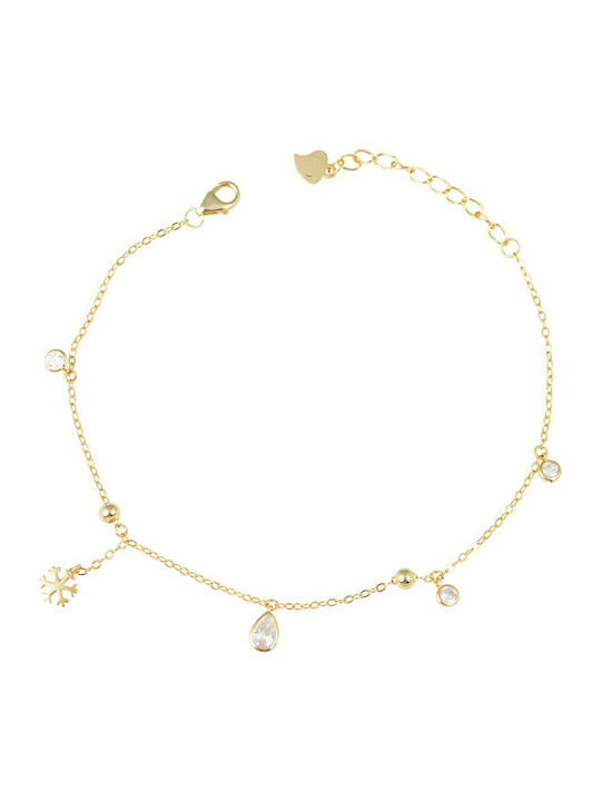 Slevori Women's Bracelet Chain made of Silver Gold Plated with Zircon
