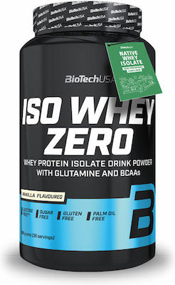 Biotech USA Iso Whey Zero With Glutamine & BCAAs Molkenprotein Ohne Gluten & Laktose mit Geschmack Vanille 908gr